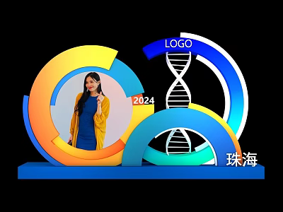 Zhuhai 2024 Exhibition Display With DNA Helix LOGO And Female Figure 3d model