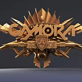 CAMORA 3D Golden Logo Features Intricate Shield Weapon Ornamental Elements
