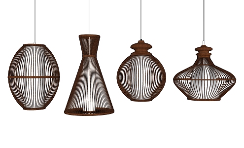 New Chinese Chandelier Bamboo Chandelier Combination 3d model