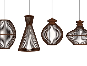 New Chinese Chandelier Bamboo Chandelier Combination 3d model