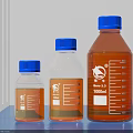 Medical Laboratory Bottles With Blue Caps Different Sizes Graduated Transparent And Brown