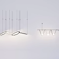 Modern Curved Chandelier Design With Multiple Hanging Lights And Metallic Frame 3d model