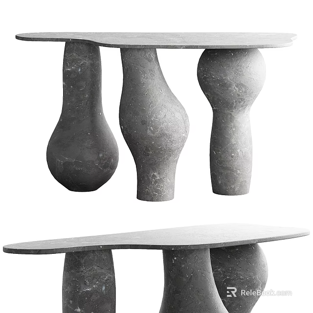 Modern Entryway Console Table With Unique Sculptural Gray Stone Texture Legs For Foyer Decor 3d model 