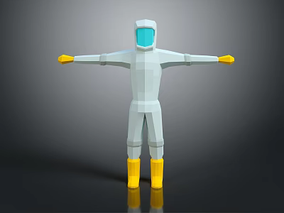 Game Movie Character With White Protective Suit Blue Face Shield Yellow Gloves Boots Arms Outstretched 3d model