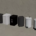 Modern Household Trash Bins In Various Colors And Sleek Designs Arranged On Neutral Background