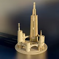 Intricate Architectural Model Featuring Tall Spire Cylindrical Towers And Base Structure