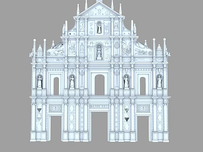 Baroque Style Ruins of St. Paul's with Arched Doorways and Stone Carvings 3d model