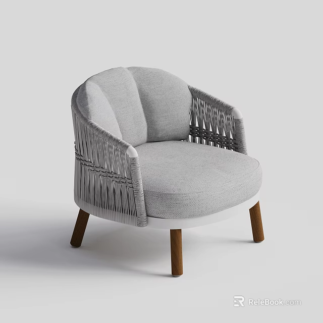 Light Gray Modern Leisure Chair With Woven Armrests And Wooden Legs 3d model 