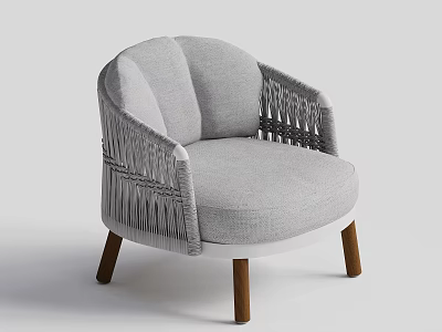 Light Gray Modern Leisure Chair With Woven Armrests And Wooden Legs 3d model