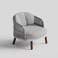 Light Gray Modern Leisure Chair With Woven Armrests And Wooden Legs