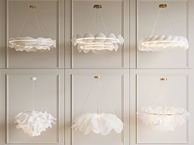 Modern Minimalist White Petal Shaped Chandeliers Mounted on Light Walls 3d model