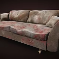 Vintage Style Two Seater Sofa With Red Blue Pattern Fabric And Gold Legs 3d model