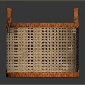 Woven Storage Basket With Orange Trim And Dual Handles For Home Use