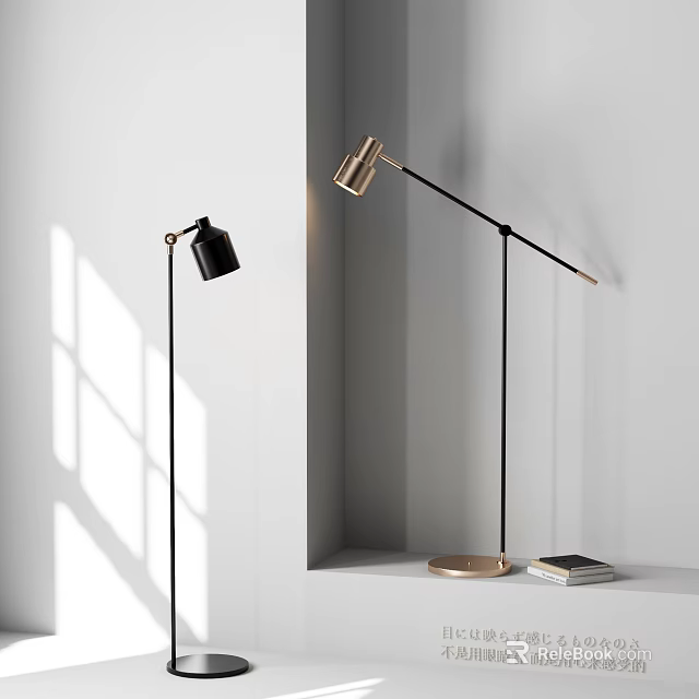 Contemporary Floor Lamp With Black Shade And Gold Base For Modern Home Lighting 3d model 