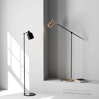 Contemporary Floor Lamp With Black Shade And Gold Base For Modern Home Lighting 3d model
