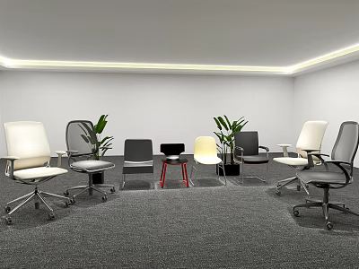 Modern Office Chair Multiple Styles And Colors In Workspace With Green Plants 3d model