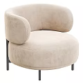 Rounded Beige Velvet Accent Chair With Soft Armrest And Sleek Metal Legs