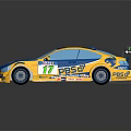 Yellow And Blue Racing Car With PBSS MOTUL Logos Number 17 And Rear Wing