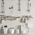 Stylish Modern Bathroom Set With Shower Fixtures Towel Racks And Storage Shelves