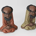 Artistic Sculpture Carving Featuring Bearded Human Figures In Brown Green Color And Sitting Pose
