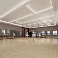 Dance Studio With Female Dancers Practicing Ballet On Wooden Floor Large Windows And Fitness Balls
