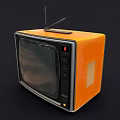 Classic Vintage Orange Retro Television with Antenna in Black Background