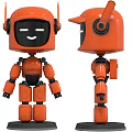 Orange Robot Doll With Square Head Smiling Face And Articulated Joints Design
