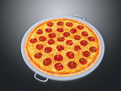 Delicious Fresh Pepperoni Pizza On White Tray With Melted Cheese And Tomato Sauce 3d model