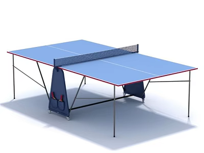 Portable Blue Ping Pong Table With White Lines Net Wheels And Sturdy Frame 3d model