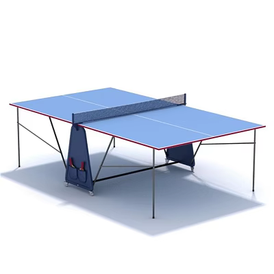 Portable Blue Ping Pong Table With White Lines Net Wheels And Sturdy Frame 3d model