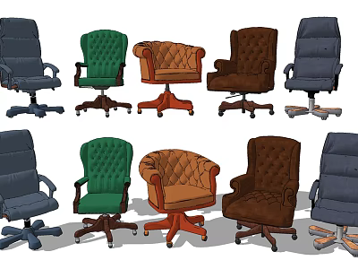 Various Styles Of Office Chairs With Different Colors And Designs For Workspace 3d model