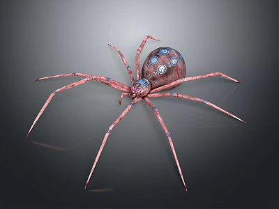 Realistic 3D Spider With Long Pink Legs Dark Body And Blue Spots On Dark Background 3d model