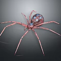 Realistic 3D Spider With Long Pink Legs Dark Body And Blue Spots On Dark Background