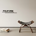Poliform Modern Wooden Stool With Curved Frame And Open Books Against Wall
