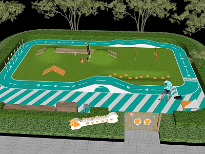 Outdoor Pet Activity Park With Agility Obstacles Grassy Lawn And Training Areas 3d model