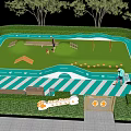 Outdoor Pet Activity Park With Agility Obstacles Grassy Lawn And Training Areas