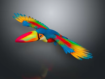 Colorful Toucan Bird With Vibrant Feathers And Spread Wings In Flight 3d model