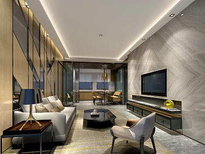 Modern Living Room Interior With White Sofa Coffee Table TV And Decorative Rug 3d model