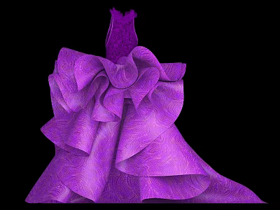 Elegant Purple Ruffled Dress with Layered Ruffles and Textured Fabric Design 3d model