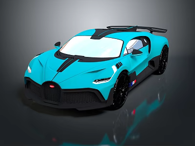 Blue Luxury Sports Car With Streamlined Design Black Accents And Rear Spoiler 3d model
