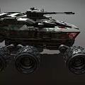 Military Utility Vehicle With Six Large Wheels Camouflage And Mounted Turret