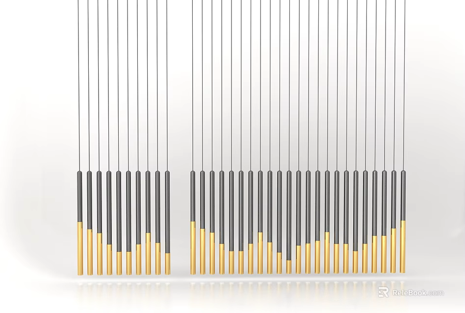 Modern Minimalist Chandelier with Slender Vertical Lines Gray Gold Gradient Reflective Base and White Background 3d model 