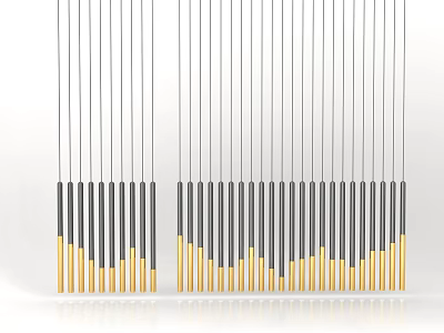 Modern Minimalist Chandelier with Slender Vertical Lines Gray Gold Gradient Reflective Base and White Background 3d model