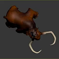 Furry Orange Mammoth 3D Model With Long White Tusks On Gray Background