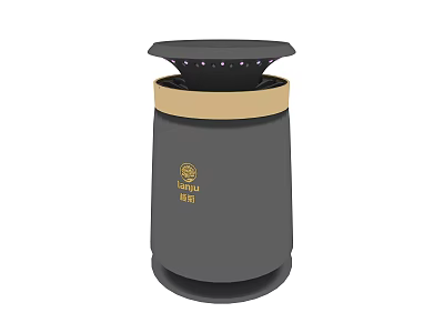 Modern Gray Trash Bin With Black Lid Golden Accent Band And Logo 3d model
