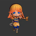 Cute Cartoon Style Game Movie Character With Orange Hair Blue Eyes Running And Holding Weapon