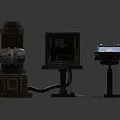 Vintage Industrial Mechanical Components With Tower Structure Box Unit And Glowing Panel 3d model