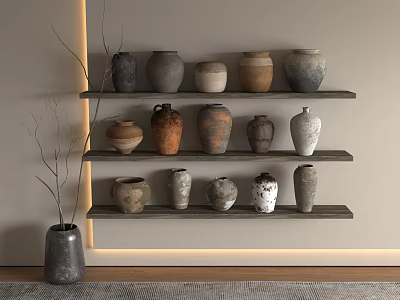 Quiet Pottery Pot Ceramic Utensils Pottery Pot Ornaments Combination Tea Pot Floriculture Pot 3d model