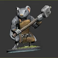 Game Movie Character Mouse Holding Hammer Wearing Yellow Apron Standing On Grass Covered Base