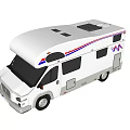 White Camper Van With Red And Blue Stripes Sunroof And Windows